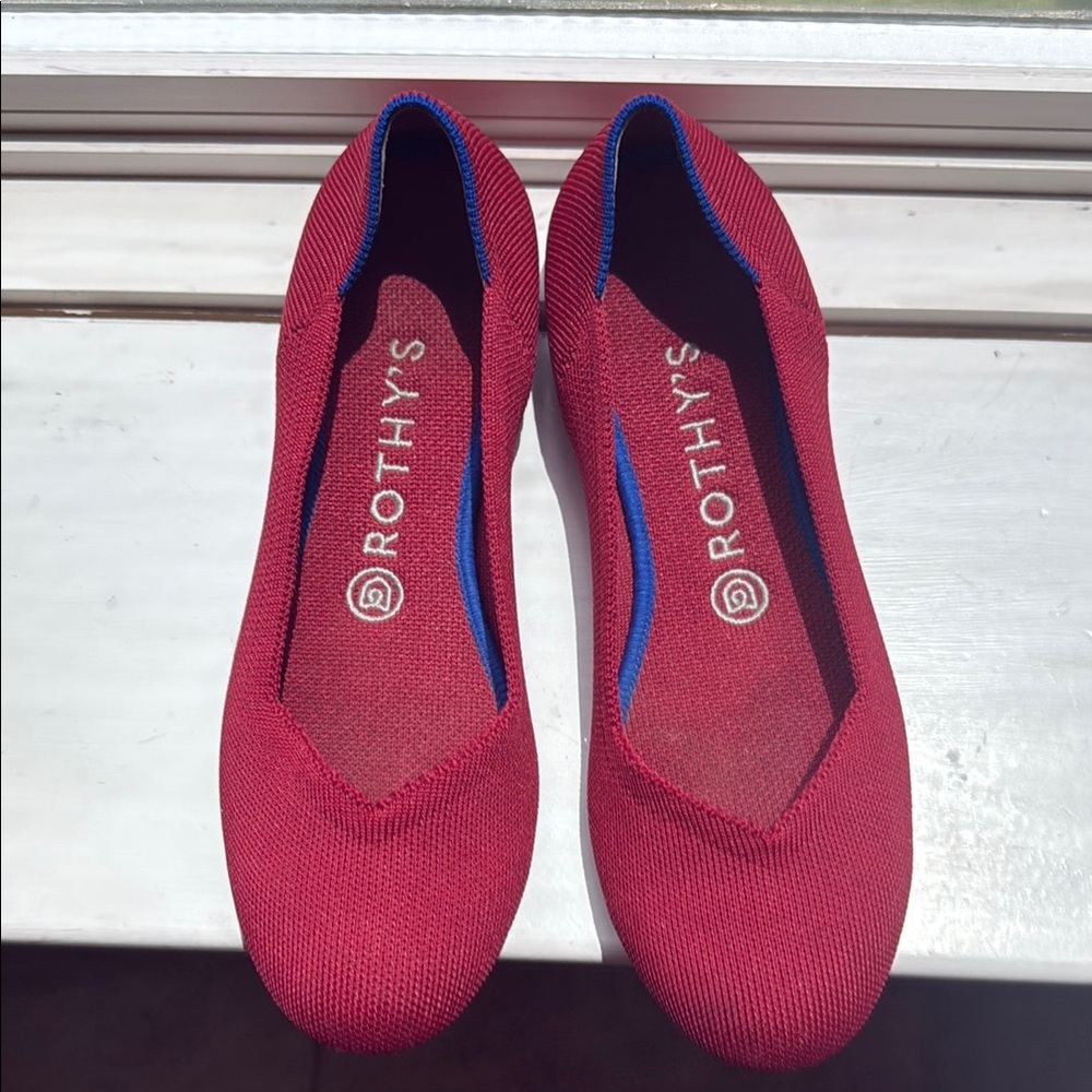Rothy's Women's Red Knit Flats with Blue Trim - Picture 4 of 4